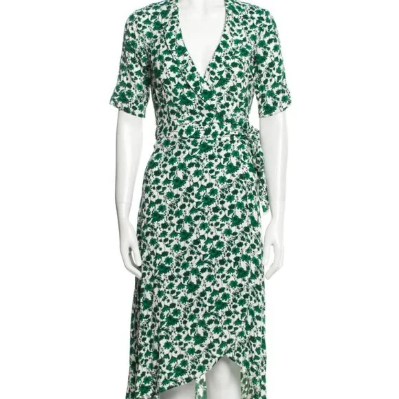 Ganni Dresses Ganni Green White Floral Print Wrap Dress New